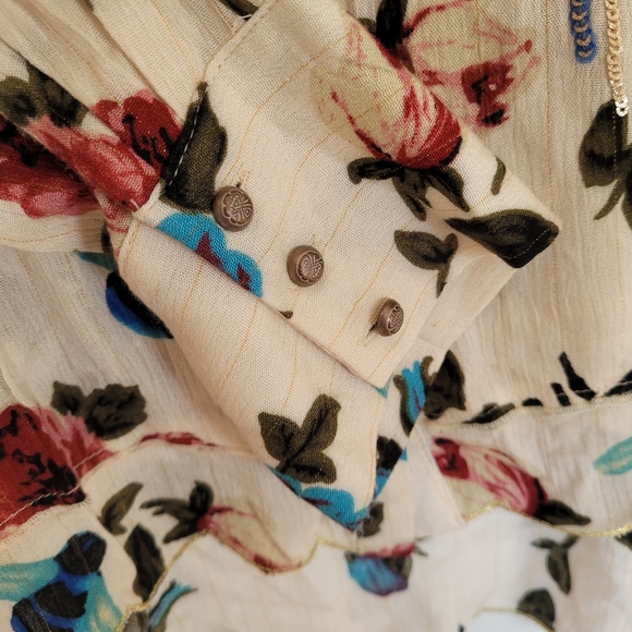 ARATTA Silent Journey Velvet Cream Floral Top Embroidered Sequines Boho Country - Picture 9 of 15